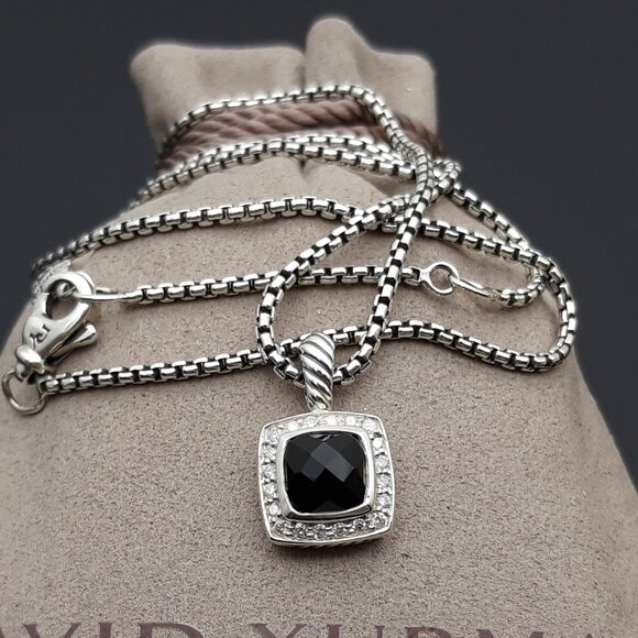 David Yurman Petite Albion Necklace Black Onyx and Diamonds